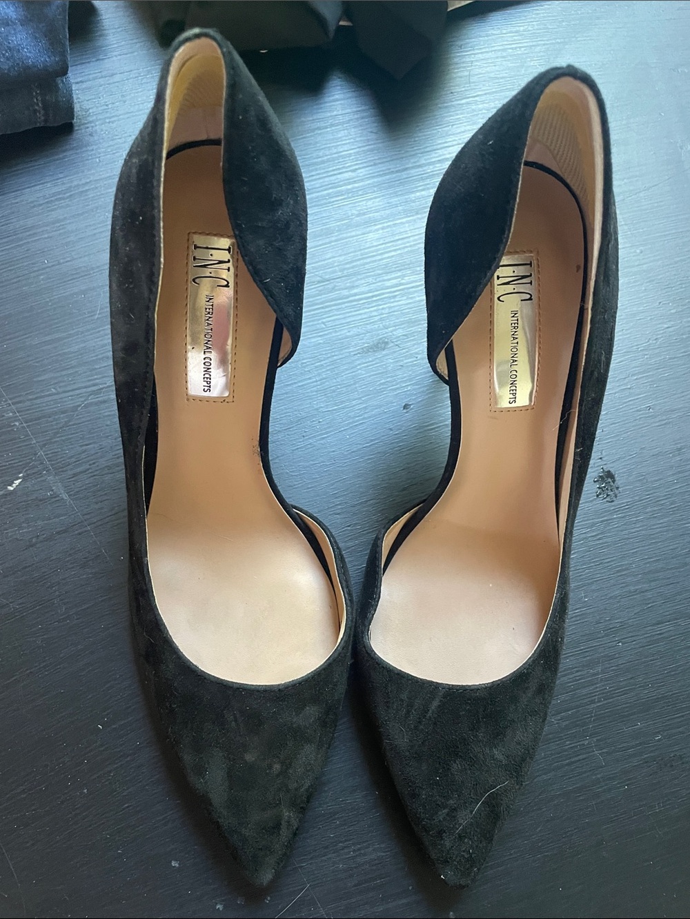 INC International Concepts Black Suede D'Orsay Pointed Pumps